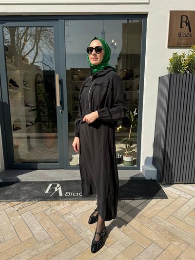 Yaka Detaylı Ceket Etek Kadın Takım Siyah