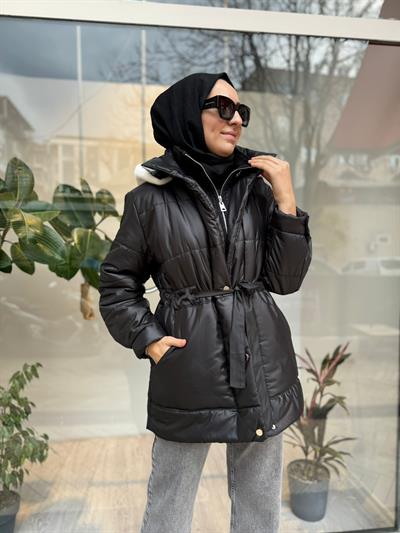 Yaka Detaylı Kadın Bages Mont Siyah