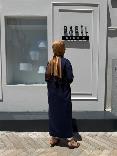 Yaka Detaylı Kadın Kap Lacivert