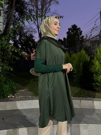Yaka Detaylı Kadın Tunik Yeşil