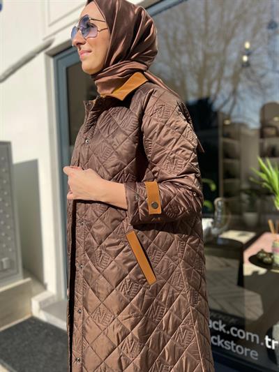 Yaka Detaylı Kapitone Kadın Mont Kap Kahve