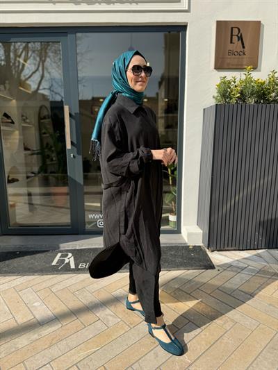 Yanları İşlemeli Kadın İkili Takım Siyah