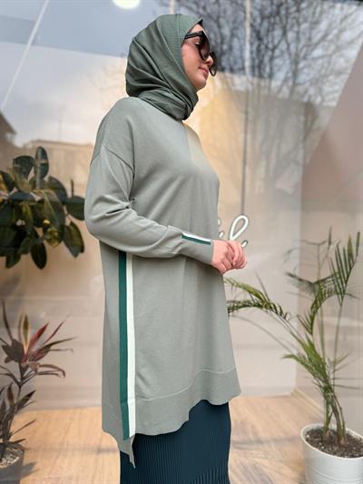 Yanları Şeritli Kadın Triko Tunik Küf
