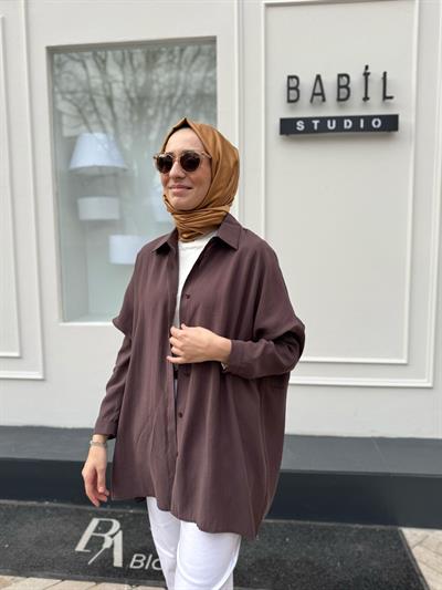 Yarasa Kol Kadın Basic Gömlek Kahve