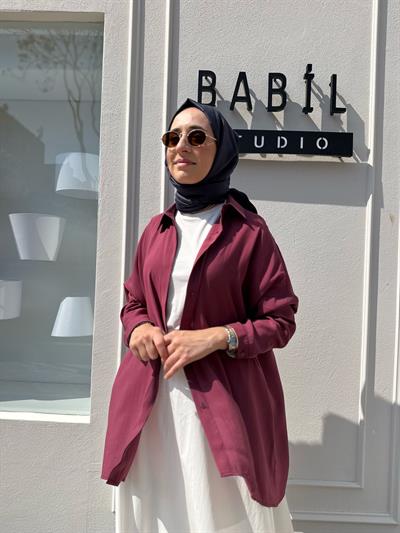 Yarasa Kol Kadın Basic Gömlek Mürdüm