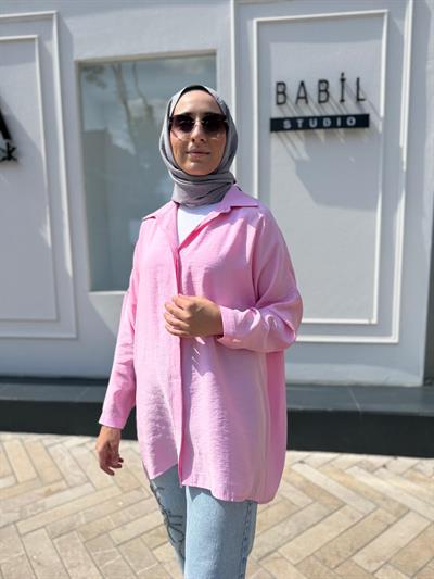 Yarasa Kol Kadın Basic Gömlek Pembe