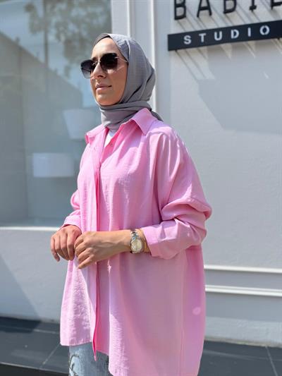 Yarasa Kol Kadın Basic Gömlek Pembe