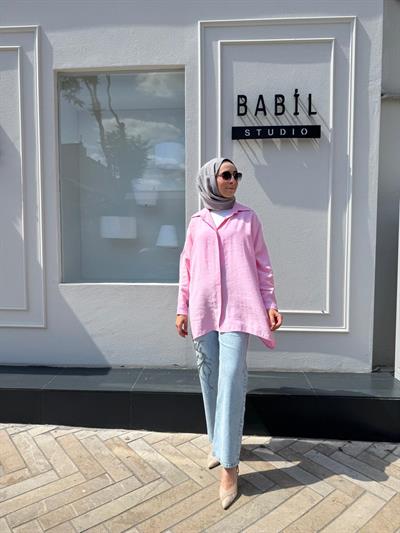 Yarasa Kol Kadın Basic Gömlek Pembe
