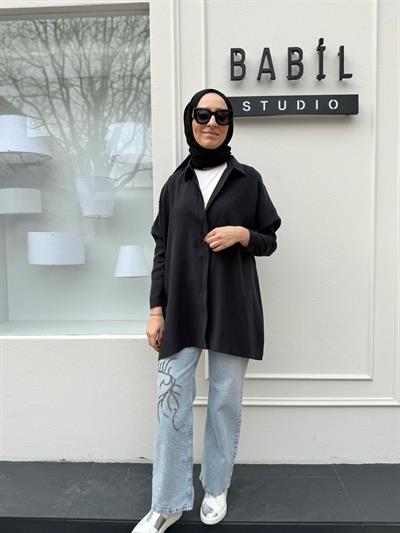 Yarasa Kol Kadın Basic Gömlek Siyah