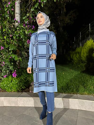 Zımbalı Triko Tunik Mavi
