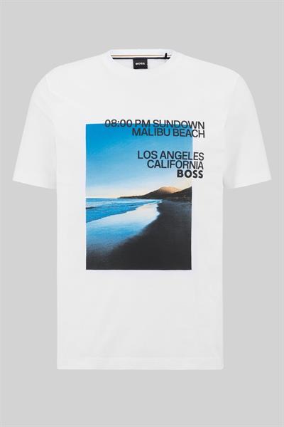 Boss Baskılı Regular Fit Bisiklet Yaka  Erkek T Shirt Beyaz 100