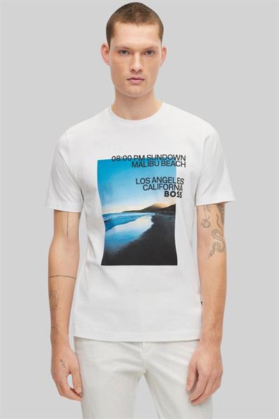 Boss Baskılı Regular Fit Bisiklet Yaka  Erkek T Shirt Beyaz 100