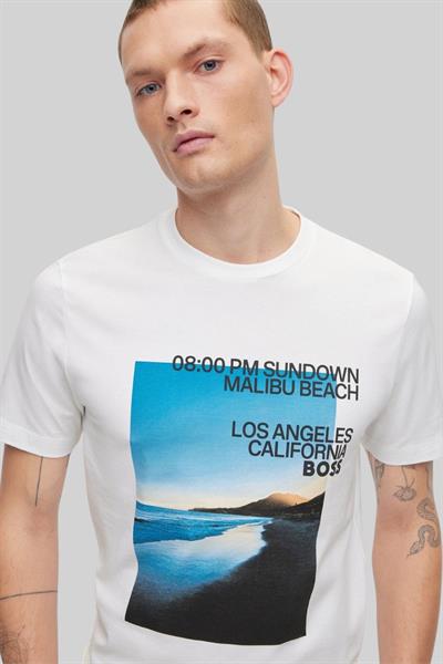 Boss Baskılı Regular Fit Bisiklet Yaka  Erkek T Shirt Beyaz 100