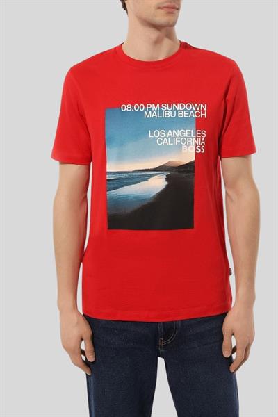 Boss Baskılı Regular Fit Bisiklet Yaka  Erkek T Shirt Kırmızı 628