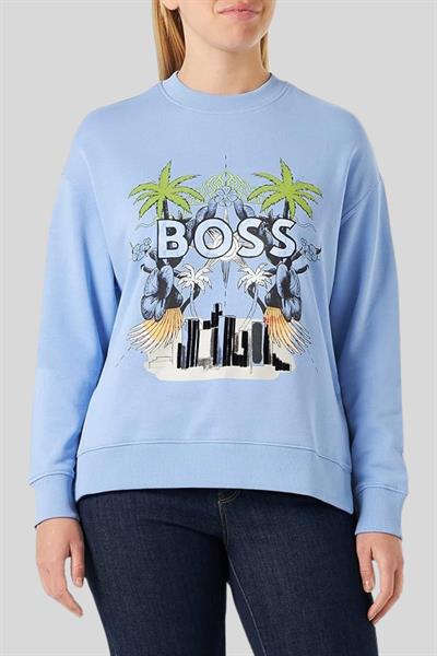 Boss Baskılı Regular Fit Kadın Sweatshirt Mavi 472