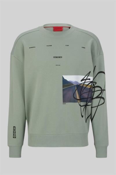 Boss Bisiklet Yaka Erkek Siyah Sweatshirt Yeşil