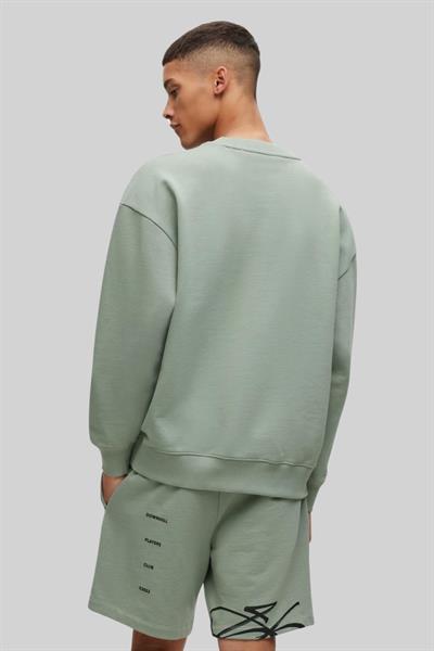 Boss Bisiklet Yaka Erkek Siyah Sweatshirt Yeşil