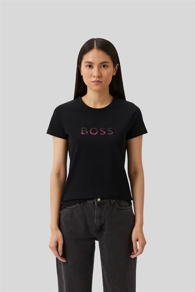 Boss Bisiklet Yaka Kadın T-Shirt Siyah