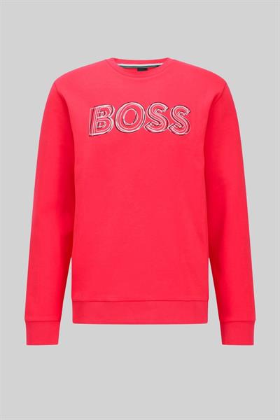 Boss Bisiklet Yaka Logolu Erkek Sweatshirt Kırmızı 673