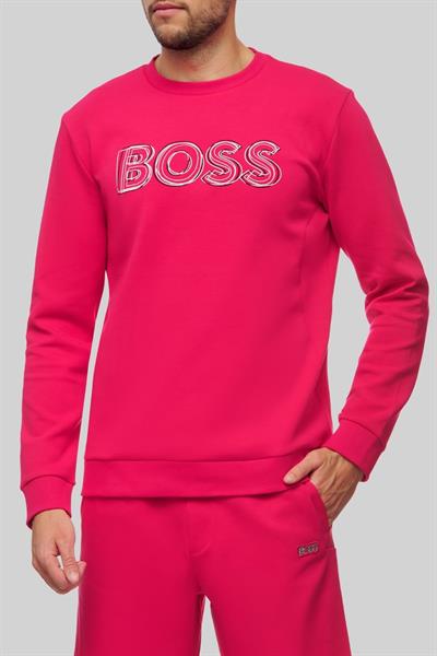 Boss Bisiklet Yaka Logolu Erkek Sweatshirt Kırmızı 673