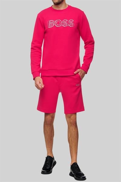 Boss Bisiklet Yaka Logolu Erkek Sweatshirt Kırmızı 673