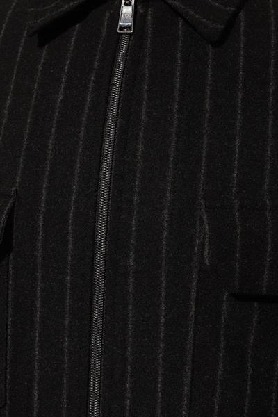 Boss Erkek Çizgili Fermuarlı Yün Ceket Siyah