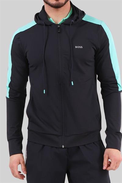 Boss Erkek Fermuarlı Kapüşonlu Sweatshirt Mavi 402