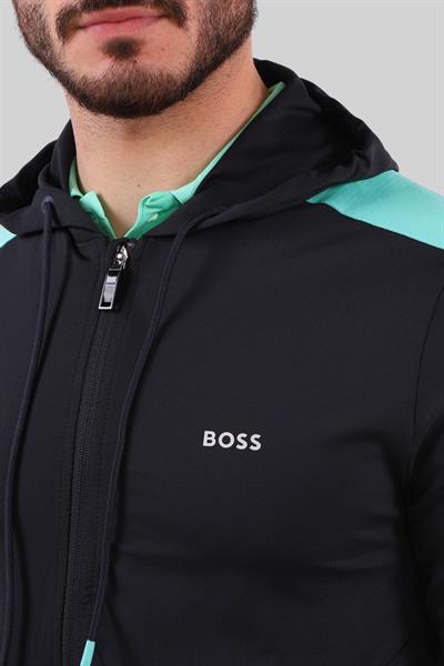 Boss Erkek Fermuarlı Kapüşonlu Sweatshirt Mavi 402