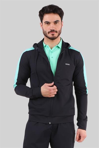 Boss Erkek Fermuarlı Kapüşonlu Sweatshirt Mavi 402