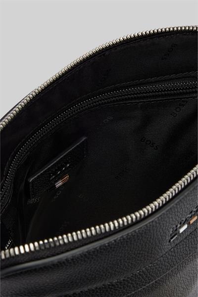 Boss Erkek Logo ve İmza Şeritli Suni Deri Zarf Omuz Çantası Siyah