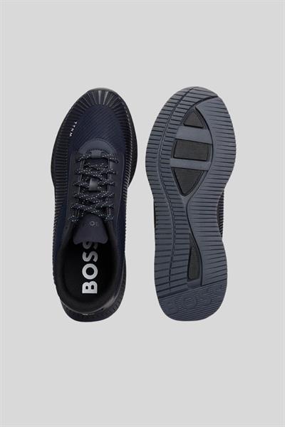 Boss Erkek Marka Logolu Bağcıklı Kaydırmaz Tabanlı Sneaker Mavi