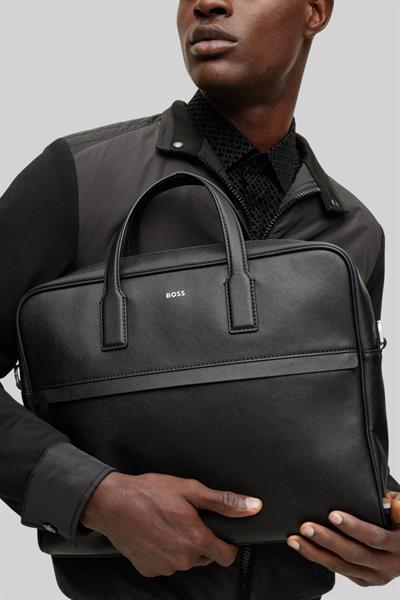 Boss Erkek Marka Logolu Deri Günlük Kullanım Omuz Çantası Siyah