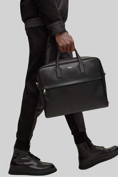 Boss Erkek Marka Logolu Deri Günlük Kullanım Omuz Çantası Siyah