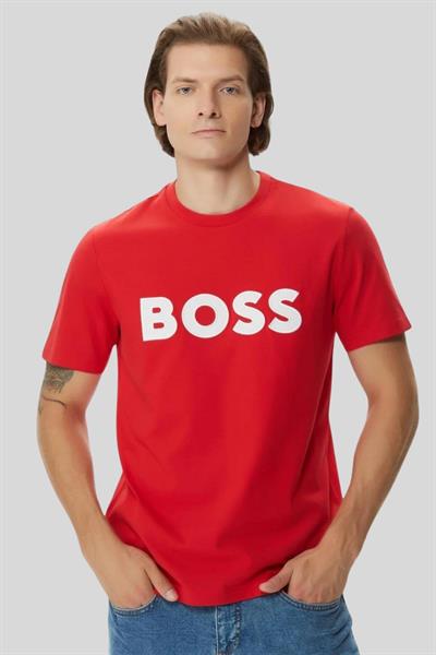 Boss Erkek Marka Logolu Kısa Kol Yuvarlak Yaka T-Shirt Kırmızı