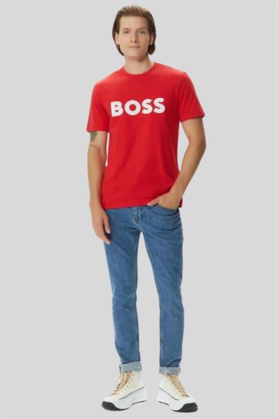 Boss Erkek Marka Logolu Kısa Kol Yuvarlak Yaka T-Shirt Kırmızı
