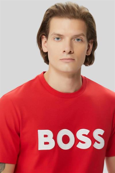 Boss Erkek Marka Logolu Kısa Kol Yuvarlak Yaka T-Shirt Kırmızı