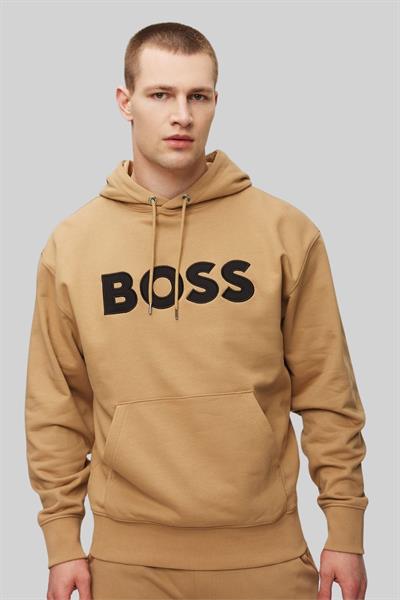 Boss Erkek Pamuklu Kapüşonlu Sweatshirt Bej 260