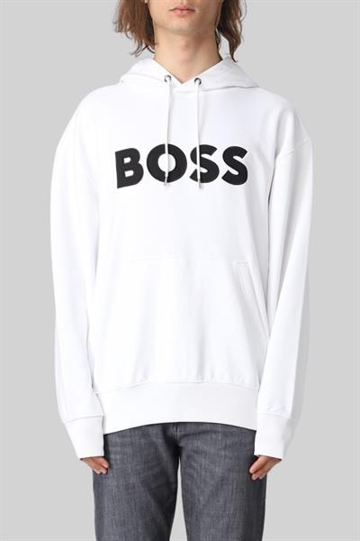 Boss Erkek Pamuklu Kapüşonlu Sweatshirt Beyaz 100