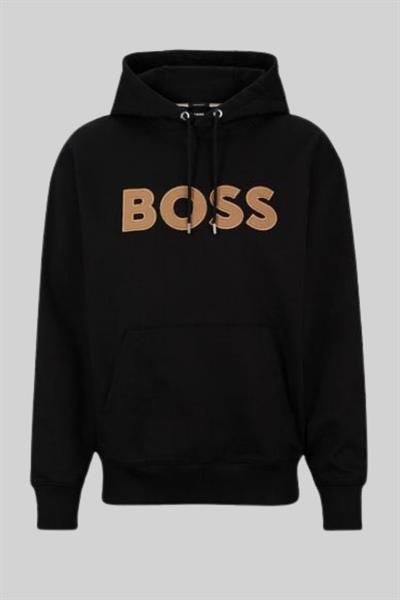 Boss Erkek Pamuklu Kapüşonlu Sweatshirt Siyah