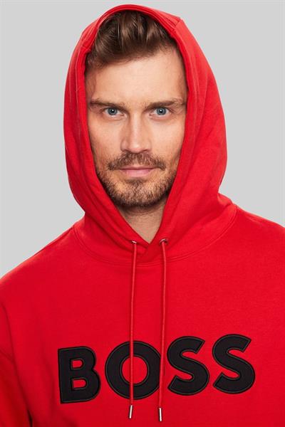 Boss Erkek Pamuklu Kapüşonlu Sweatshirt Kırmızı 628