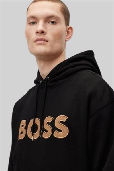 Boss Erkek Pamuklu Kapüşonlu Sweatshirt Siyah