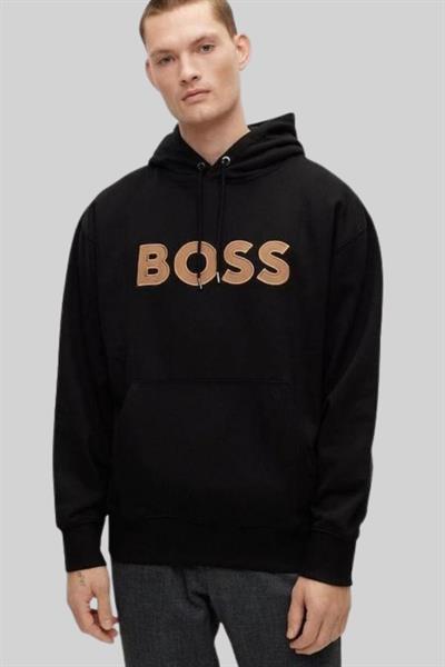 Boss Erkek Pamuklu Kapüşonlu Sweatshirt Siyah
