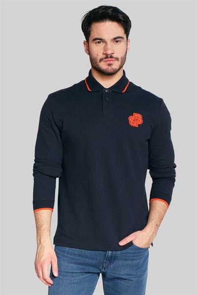 Boss Erkek Polo Yaka Pamuklu Uzun Kollu T-Shirt Lacivert 404