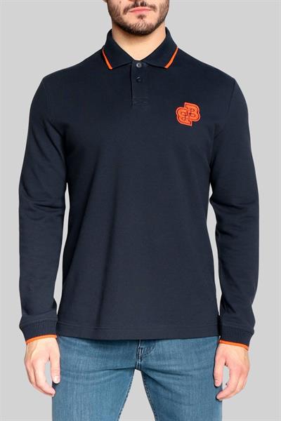 Boss Erkek Polo Yaka Pamuklu Uzun Kollu T-Shirt Lacivert 404