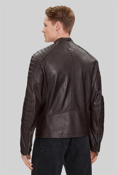 Boss Erkek Regular Fit Deri Ceket Kahverengi