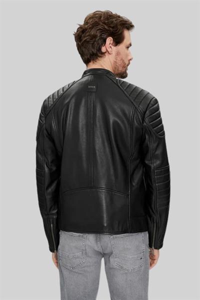 Boss Erkek Regular Fit Deri Ceket Siyah