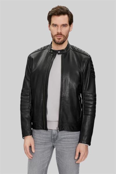 Boss Erkek Regular Fit Deri Ceket Siyah