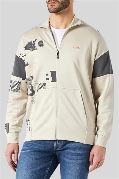 Boss Erkek Regular Fit Fermuarlı Sweatshirt Krem