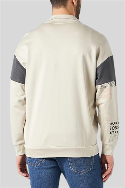 Boss Erkek Regular Fit Fermuarlı Sweatshirt Krem