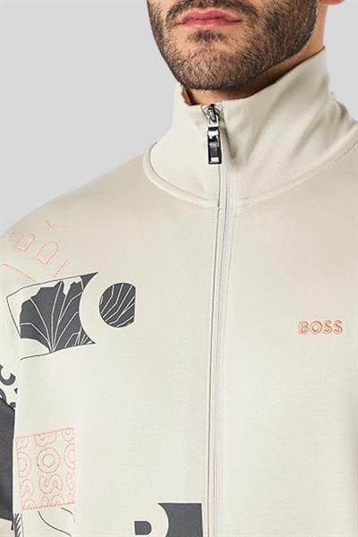Boss Erkek Regular Fit Fermuarlı Sweatshirt Krem